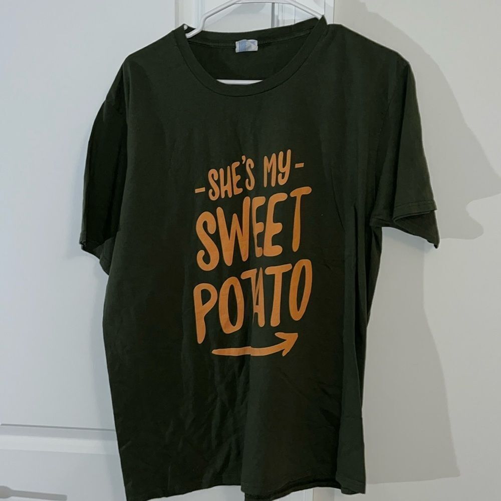 Men’s green printed. She's My Sweet Potato T shirt , Funny Thanksgiving L